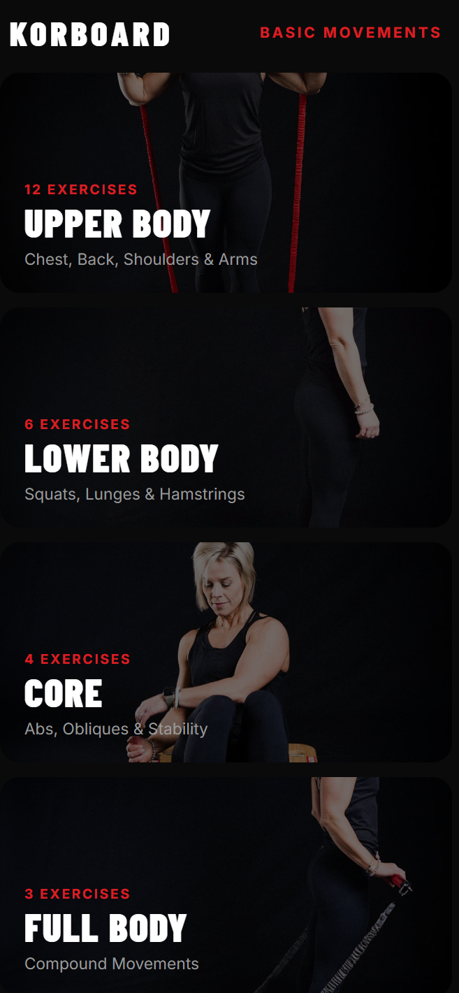KORBOARD app — exercise library