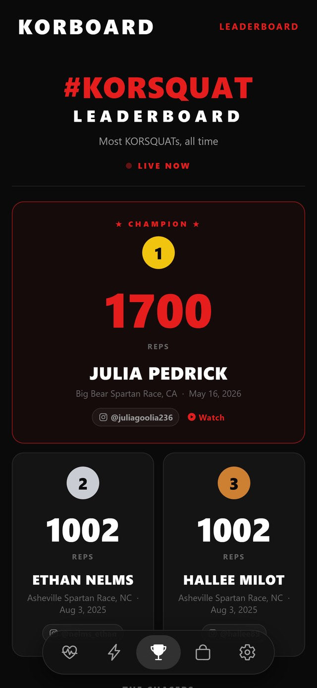 KORBOARD app #KORSQUAT leaderboard on iPhone