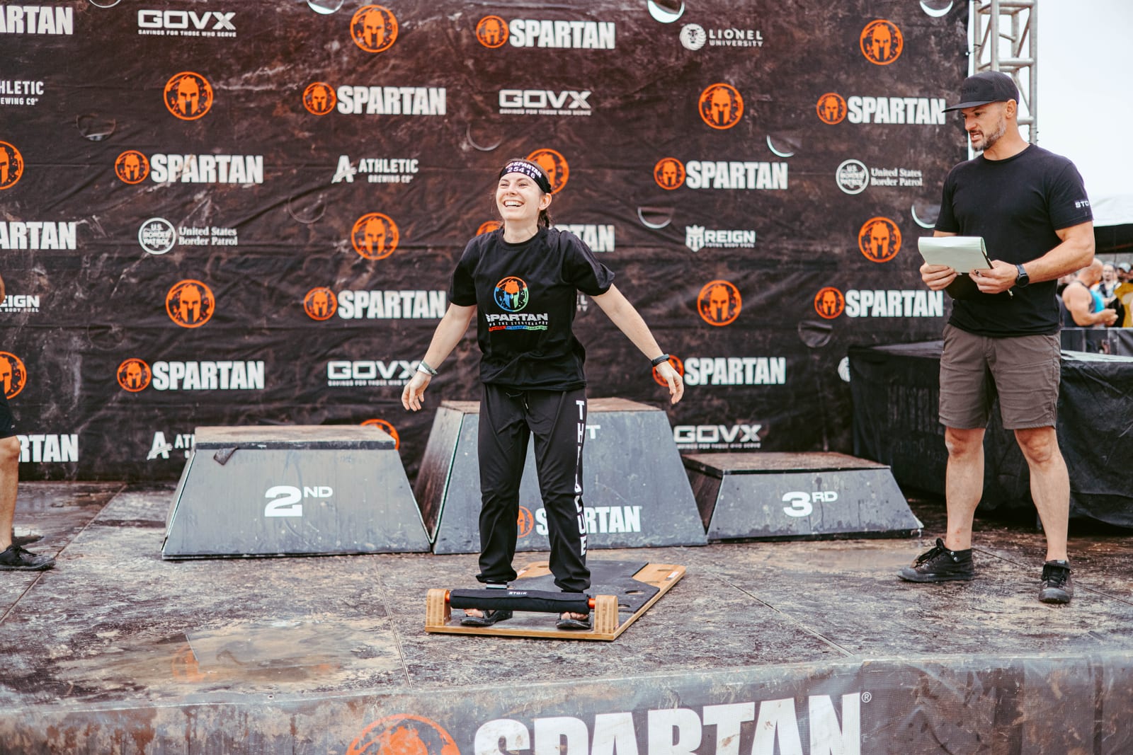 Athlete celebrating on the podium